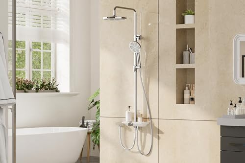 Bohrfrei Duschsystem Set Mit 25Cm Rund Regendusche Kopf & Handbrause 3 Strahlarten - Höhenverstellbare Edelstahl Duschstange Mit Ablage - Schwarz/Chrom Ohne Armatur Bohrfrei Duschsystem Set Mit 25Cm Rund Regendusche Kopf & Handbrause 3 Strahlarten - Höhenverstellbare Edelstahl Duschstange Mit Ablage - Schwarz/Chrom Ohne Armatur von ZoomBuggy