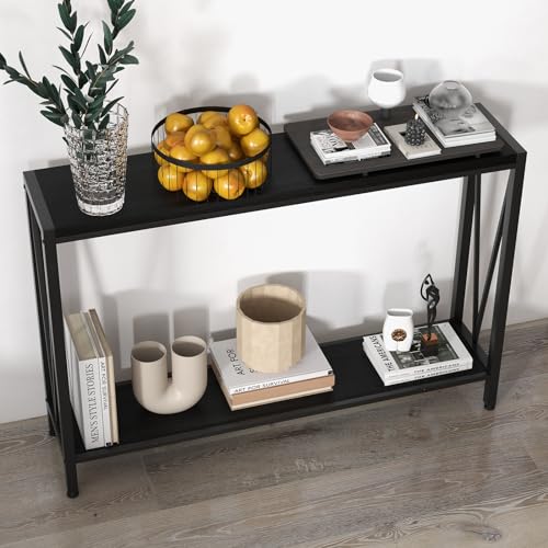 ZoomBuggy Konsolentisch Mit Ablage, Schmaler Beistelltisch Mit Gedrehten Füßen, Metallgestell – Rustikaler Flurtisch Für Eingangsbereich, Wohnzimmer & Schlafzimmer (109x25x76 cm) von ZoomBuggy