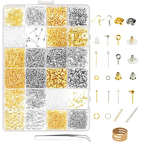 ZoomSky Ohrringe Basteln Zubehör, 2416tlg Schmuckherstellung Set Schmuck Reparatur Kit in 24 Arten Ohrhänger Ohrstopper Verschluss für DIY Anfänger von ZoomSky