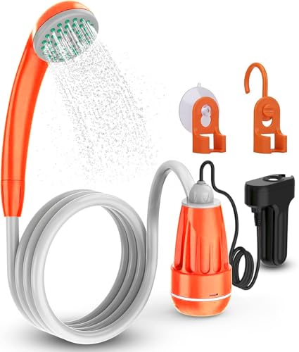 Zooma Campingdusche mit Pumpe, Camping Dusche Outdoor, Gartendusche Dusche Draußen, Portable Dusche mit Tauchpumpe Akku für Camping (Orange 1) von Zooma