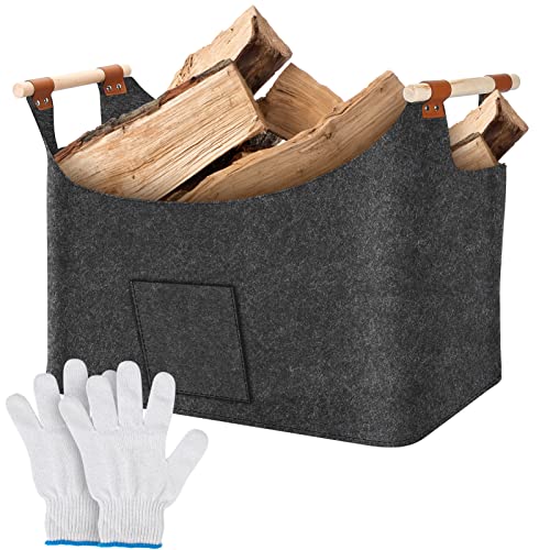 Holzkorb für Kaminholz Groß, Extra dicker Filz-Kaminholzkorb, Brennholzkorb, Feuerholzkorb mit verstärktem Holzgriff, Faltbarer Holzkorb Filztasche, 55 x 32 x 40 cm von Zoomarlous