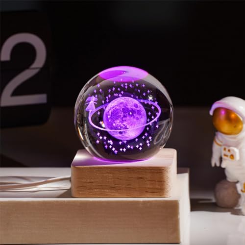Zoomarlous 3D Kristallkugel Nachtlicht, USB 3D Sternenhimmel Kristallkugel Nachtlicht Kreative Nachtszene Astronomie LED Ball Lampe Mit Holzsockel, Sternenhimmel Kugellicht von Zoomarlous
