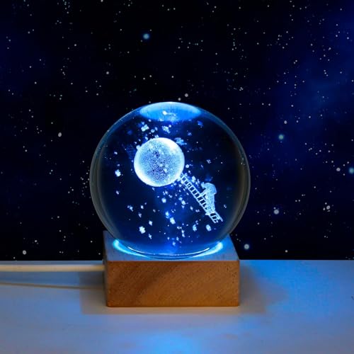 Zoomarlous Kristallkugel Nachtlicht, Kreative Nachtszene Astronomie 3D Leuchtendes Nachtlicht, 3D Planeten-Nachtlicht Kugellicht (Mondlandung) von Zoomarlous