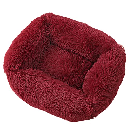 Beruhigendes Hundebett groß waschbar kuschelig Plüsch warm bequem Haustierbett rechteckig weich tiefer Schlaf Hundebett für kleine mittel große große Hunde (M, 66 x 56 x 18 cm, Weinrot) von Zoomlie