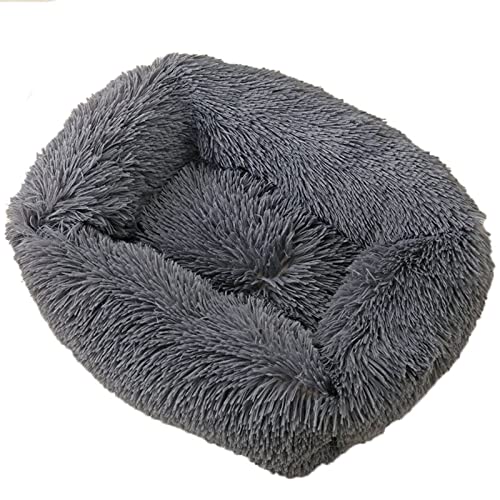 Beruhigendes Hundebett groß waschbar kuschelig Plüsch warm bequem Haustierbett rechteckig weich tiefer Schlaf Hundebett für kleine mittel große große Hunde (M, 66 x 56 x 18 cm, dunkelgrau) von Zoomlie