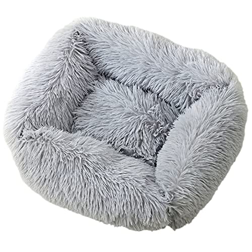 Beruhigendes Hundebett groß waschbar kuschelig Plüsch warm bequem Haustierbett rechteckig weich tiefer Schlaf Hundebett für kleine mittel große große Hunde (XL, 95 x 72 x 18 cm, Hellgrau) von Zoomlie