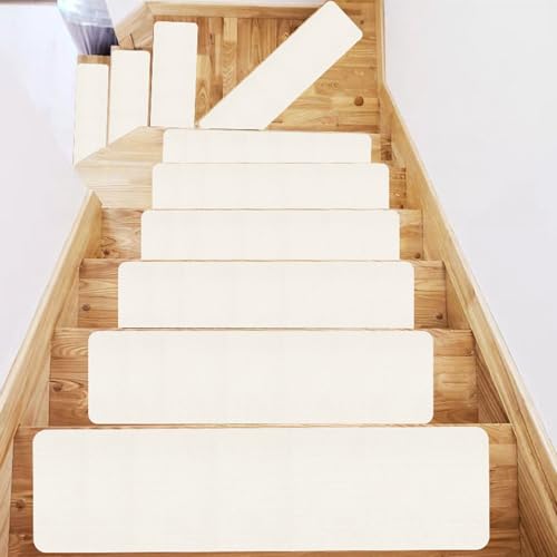 Rutschfeste Stufenmatten für den Innenbereich, selbstklebend, für Innenbereich, Treppenläufer, leicht zu reinigen, rutschfest, Sicherheitsteppich, 70 x 22 cm mit 4,5 cm Biegung, Weiß, 13 Stück von Zoomlie