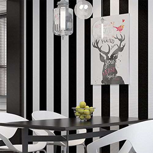 Schwarz-weiße Streifen Vliestapete für Wohnzimmer, Schlafzimmer, Arbeitszimmer, Geschäft, Restaurant, Dekoration, nicht selbstklebende Tapete, 0,53 x 10 m von Zoomlie