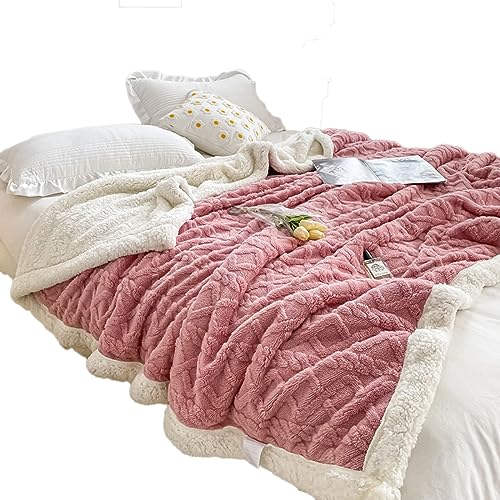 Zoomlie Einfarbige verdickte Jacquarddecke, warme Steppdecke, weiche, flauschige Bettwäsche, vielseitige Decke für Schlafzimmer, Büro, Auto (Rosa, 200 x 230 cm) von Zoomlie