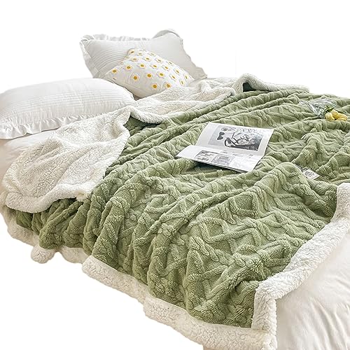 Zoomlie Einfarbige verdickte Jacquarddecke, warme Steppdecke, weiche, flauschige Bettwäsche, vielseitige Decke für Schlafzimmer, Büro, Auto (grün, 150 x 200 cm) von Zoomlie