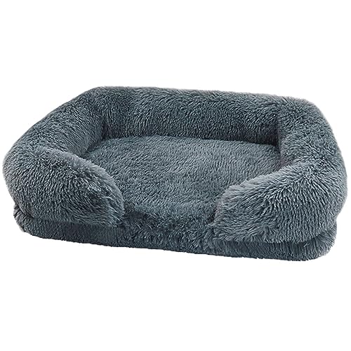 Zoomlie Flauschiges Hundebett, waschbar, für große und mittelgroße und kleine Haustiere, rutschfeste Unterseite, Katzenbetten mit abnehmbarem Bezug, Größe XL, 100 x 60 x 18 cm, Dunkelgrau von Zoomlie