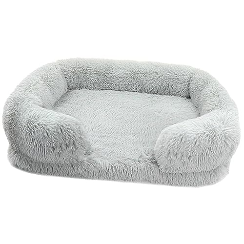 Zoomlie Flauschiges Hundebett, waschbar, für große und mittelgroße und kleine Haustiere, rutschfeste Unterseite, mit abnehmbarem Bezug, Größe M (50 x 40 x 14 cm), Hellgrau von Zoomlie