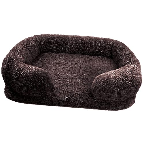 Zoomlie Flauschiges Hundebett, waschbar, groß, mittelgroß, klein, rutschfeste Unterseite, Katzenbetten mit abnehmbarem Bezug, Größe L, 75 x 50 x 14 cm, Dunkelbraun von Zoomlie