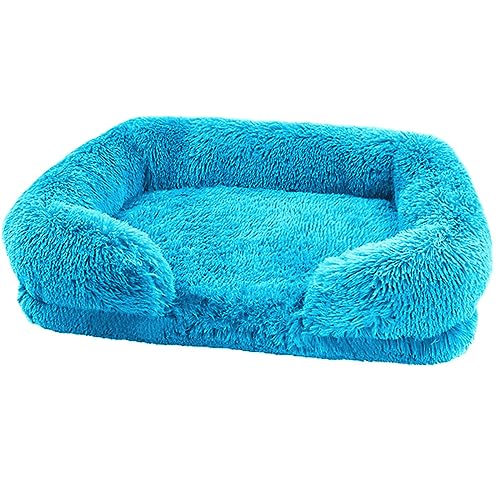 Zoomlie Flauschiges Hundebett, waschbar, groß, mittelgroß, klein, rutschfeste Unterseite, Katzenbetten mit abnehmbarem Bezug, Größe M (50 x 40 x 14 cm), Blau von Zoomlie