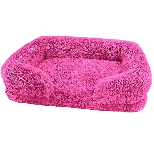 Zoomlie Flauschiges Hundebett, waschbar, groß, mittelgroß, klein, rutschfeste Unterseite, Katzenbetten mit abnehmbarem Bezug, Größe M (50 x 40 x 14 cm), Rosarot von Zoomlie