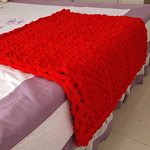 Zoomlie Große, weiche, dicke Chenille-Strickdecke, handgefertigt, stilvoll, gemütlich, doppelseitig, ästhetische Decke für Haustier, Baby, Schlafzimmer, Geschenk, Sofa, Yogamatte (rot, 120 x 180 cm) von Zoomlie