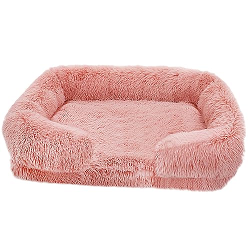 Zoomlie Hundebett, flauschig, Retangle-Design, waschbar, für große und mittelgroße und kleine Haustiere, rutschfeste Unterseite, mit abnehmbarem Bezug, Größe L, 75 x 50 x 14 cm, Rosa von Zoomlie