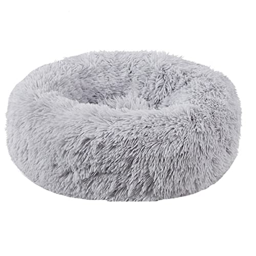 Zoomlie Rundes warmes Kuscheltierbett, selbstwärmendes Donut-Haustierbett, Katzen, Hunde, Kätzchen, Welpen, Sofa, Bett für den Innenbereich, Anti-Angst, Hundebett (Grau, 1,60 cm) von Zoomlie