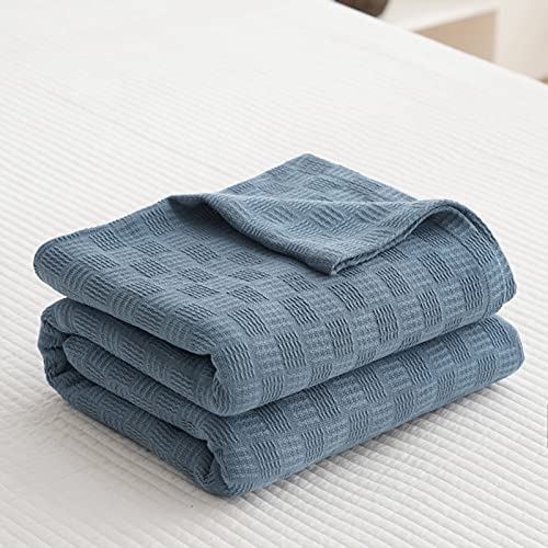Zoomlie Tagesdecke aus 100 % langstapeliger Baumwolle, dünnes Gaze-Handtuch, gestrickte Decke, Überwurf für Sofa/Einzel-/Doppel-/Büro/Schlafzimmer (dunkelblau, 200 x 230 cm) von Zoomlie