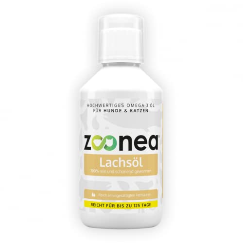 Zoonea® Lachsöl 250ml - Omega 3 Unterstützung für Herz & Kreislauf, Stoffwechsel, Fell und Augen bei Hunden & Katzen | Mit praktischer Dosierkappe für bis zu 125 Tage von Zoonea