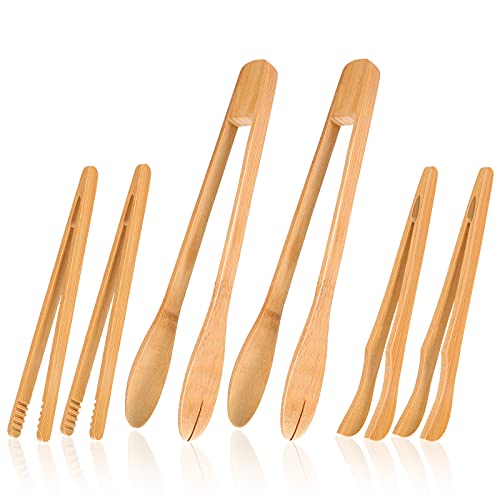 6 Stück Holzzange Holz Küchenzange Lange Bambus Küchenzange Bambus Toaster Zange Holz Kochzange für Küche Aufnehmen Käse Speck Toast Kuchen Obst Brot von Zopeal