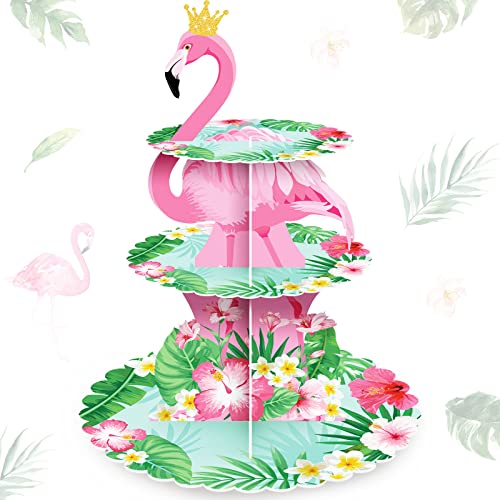 Cupcake-Ständer mit 3 Etagen, rosa Flamingo, Hawaii-Thema, Cupcake-Halter, Luau Aloha-Kuchenhalter, Dekorationen, tropische Cupcake-Dessert, für Sommer, Pool, Strand, Geburtstagsparty-Zubehör von Zopeal