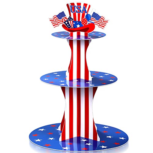 Cupcake-Ständer zum 4. Juli, 3 Etagen, patriotischer Pappe, Cupcake-Halter, Ständer, Unabhängigkeitstag, Dessertturm, Display, USA, amerikanische Flagge, Servierplatte für Veteranentag, Gedenktag Cupcake-Ständer zum 4. Juli, 3 Etagen, patriotischer Pappe, Cupcake-Halter, Ständer, Unabhängigkeitstag, Dessertturm, Display, USA, amerikanische Flagge, Servierplatte für Veteranentag, Gedenktag von Zopeal