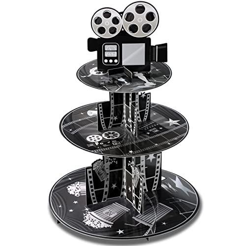 Filmabend Muffin Stand mit 3 Etagen Filmrolle Cupcake Stand Pappe Kuchenstand Speise Servierstand Buffet Etagere Party Dekoration für Film Mottoparty Geburtstag Zubehör (Schwarz und Weiß) von Zopeal