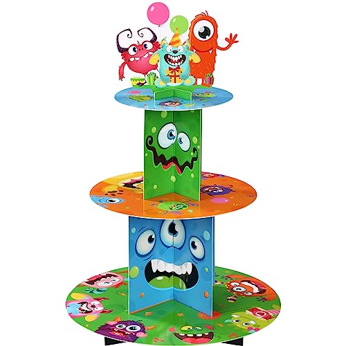 Zopeal 3-stöckiger Monster-Cupcake-Ständer, Monster-Party-Dekorationen, farbige Monster-Party, Cupcake-Halter, Monster-Dessertturm für Jungen und Mädchen, Monster-Mottoparty, Babyparty, von Zopeal