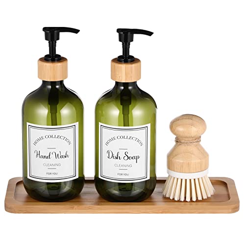 Zopeal 4-teiliges Küchenseifenspender-Set, 473 ml, Spülseifenspender mit Bambusablage und Spülbürste, Kunststoff-Seifenspender-Set mit Wasserdichten Etiketten für Handseifenschale, Lotion (grün) Zopeal 4-teiliges Küchenseifenspender-Set, 473 ml, Spülseifenspender mit Bambusablage und Spülbürste, Kunststoff-Seifenspender-Set mit Wasserdichten Etiketten für Handseifenschale, Lotion (grün) von Zopeal