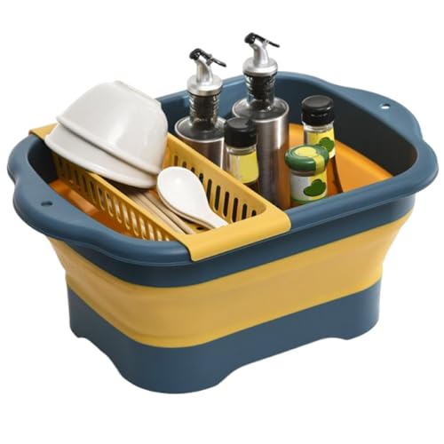Spüleimer Für Reinigung - Tragbare Faltbare Spülwanne Mit Abnehmbarem Stöpsel - Camping Ausrüstung Zum Waschen Von Schüsseln Garten Camping Angeln Badezimmer Terrasse von Zopoee