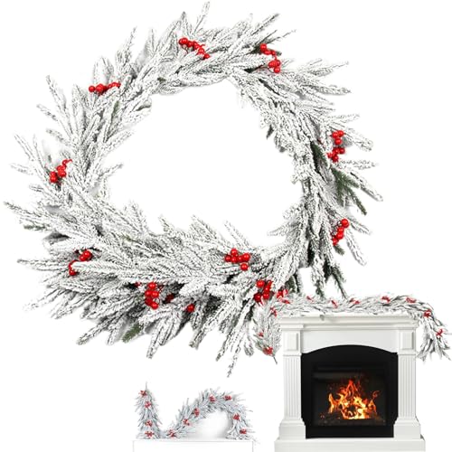 Weihnachtsgirlande Outdoor - Künstlicher Weihnachtskranz | Naturnahe Winterdekoration Für Drinnen und Draußen an Kamin Fenster Tür Balkon Tisch Küche von Zopoee