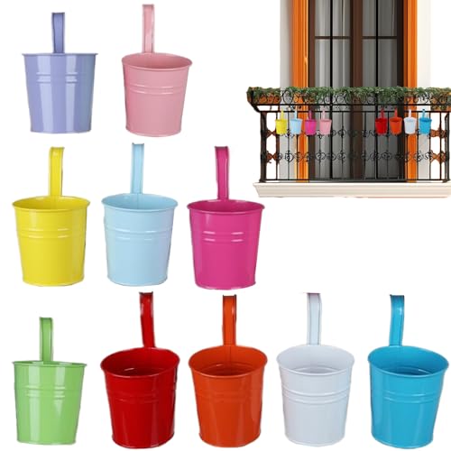 Zopoee Balkon Blumenkasten, 10 Stück Blumenkübel Set, Metall Blumenkübel Für Terrasse Balkon Geländer von Zopoee