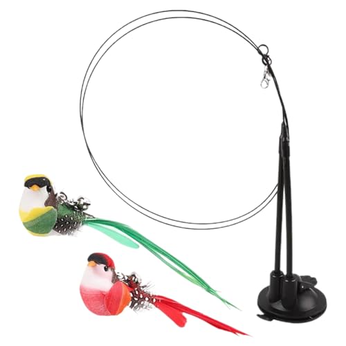 Zopoee Katzenangel | Saugnapf Katzenangel Spielstab - Abnehmbar Mit Saugnapf 2 Vögel Mit Zwitschergeräusch Interaktiv Für Einsames Spielen Haustiergeburtstag von Zopoee