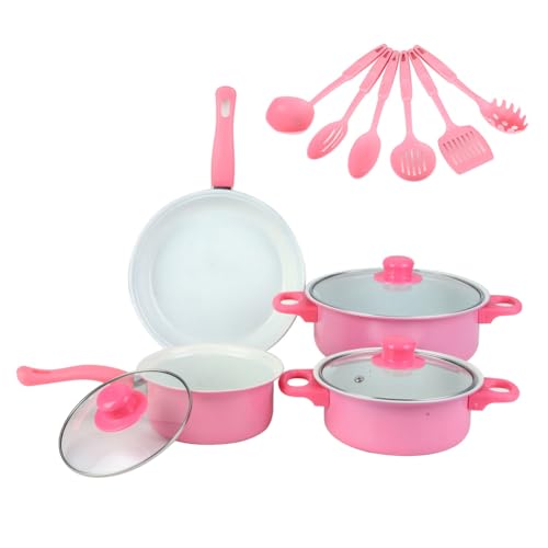 ZoraYorce 12PCS Non -Stick -Kochgeschirrset Cooking Pot Set mit Deckel für alles Kocher (Pink) von ZoraYorce