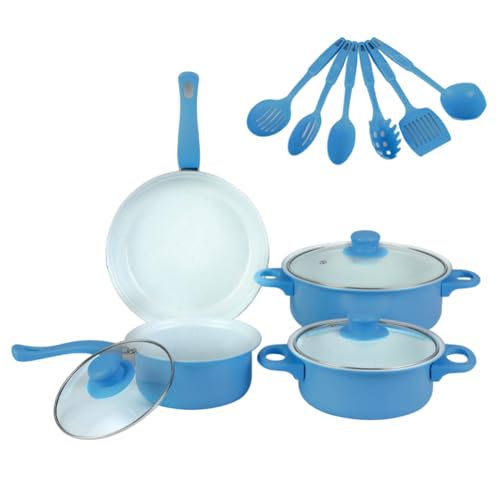 ZoraYorce 12PCS Non -Stick -Kochgeschirrset Kochtopfset mit Deckel für alles Kocher (blau) von ZoraYorce