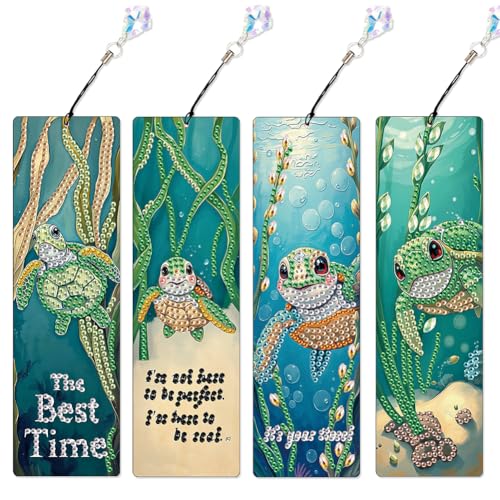 ZoraYorce 4er Set Sea Turtle 5D DIY Diamantmalerei Lesezeichen für Buchliebhaber von ZoraYorce