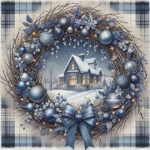 ZoraYorce Full Stickerei Baumwollfaden 11CT Zählte Weihnachtskranz -Kreuzstich 40x40 cm von ZoraYorce