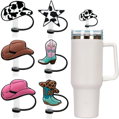 Stroh-Abdeckkappe für Stanley Cups, 850 ml, 1134 ml, Silikon-Cowboyhut, Strohabdeckungen, lustige Cowgirl-Strohaufsätze, Zubehör, Kuhstiefel, Strohabdeckungen, Kappenstöpsel für Männer und Frauen, von Zoranala