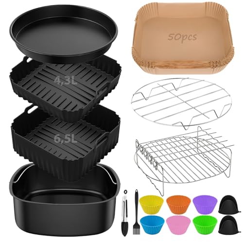17-Teiliges Heißluftfritteuse Zubehör für COSORI Turbo Tower Pro 10,8L Double Stack Airfryer,BPA-frei Airfryer Silikonform Zubehör für COSORI Turbo Tower 6,5L/4,3L Air Fryer Silikon Einsatz von Zorenlepo