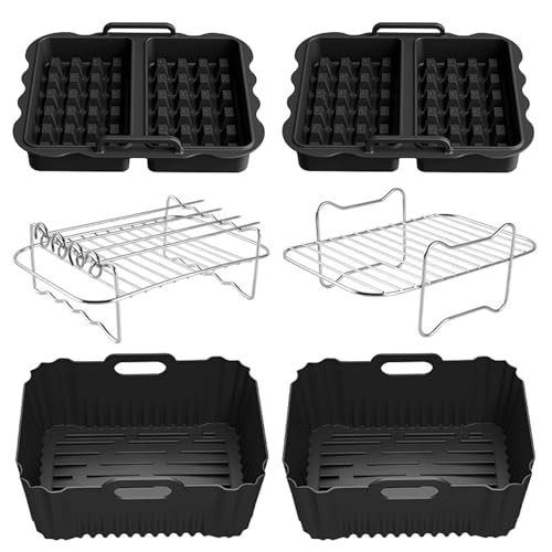 6-Teiliges Ninja Airfryer Zubehör - Heißluftfritteuse Zubehör für Ninja Foodi Max Dual Zone AF400EU AF400EUCP AF451EU 9.5L Air Fryer, BPA-frei, Ninja Waffeleisen Silikonform Einsätze und Grillset von Zorenlepo