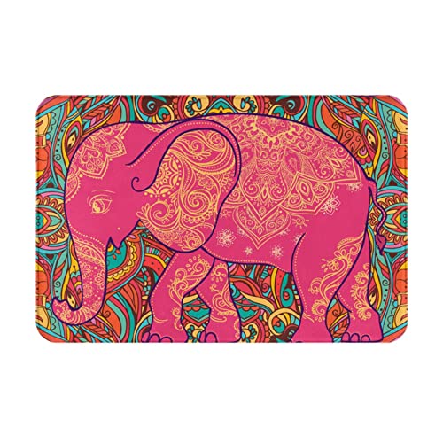 Flanell Willkommen Fußmatte Indischer Elefant Vintage Stil Textur Rutschfeste Saugfähige Fußmatten Teppich Fußmatten Indoor Teppich für Schlafzimmer Küche Eingang Badezimmer 60x40cm von Zorin