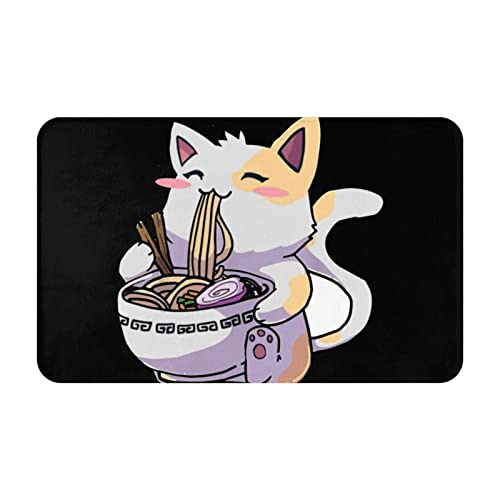 Weiche Komfort Flanell Badezimmermatten Kawaii Anime Katze Eating Ramen rutschfeste Badematte waschbar Eingangsteppiche Schlafzimmer Teppich für Zuhause Küche Boden 80 x 49 cm von Zorin