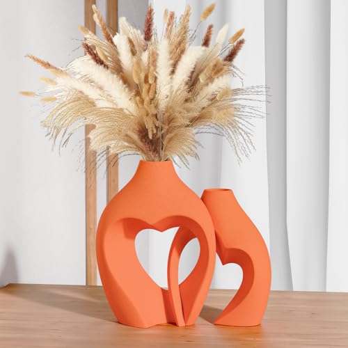 Zormon Orangefarbene Vasen für Dekoration, herzförmige Keramikvasen, 2er-Set, nordische herzförmige Vasen, minimalistische dekorative Vase für Tischdekoration, Hochzeit, Esszimmer, Wohnzimmer, Büro, Zormon Orangefarbene Vasen für Dekoration, herzförmige Keramikvasen, 2er-Set, nordische herzförmige Vasen, minimalistische dekorative Vase für Tischdekoration, Hochzeit, Esszimmer, Wohnzimmer, Büro, von Zormon
