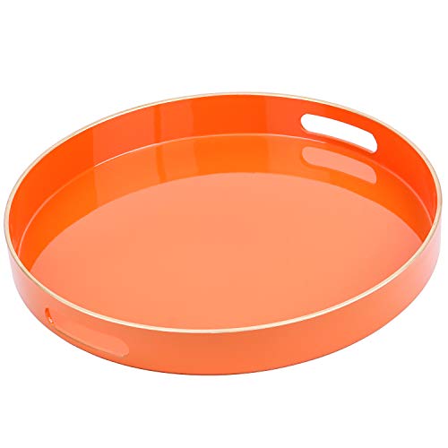 Zosenley Dekoratives Tablett, rundes Kunststofftablett mit Griffen, modernes Schminktablett und Serviertablett für Ottomane, Couchtisch, Küche und Bad, Größe 33 cm (Orange) von Zosenley