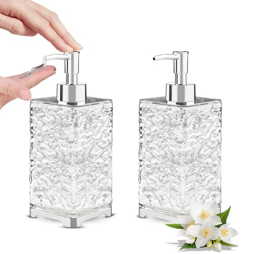Zosenyer 2er Set Nachfüllbare Seifenspender 400 ML, Transparente Pumpflasche mit Wellendesign & Auslaufsicher, für Küche, Bad, Reise, Spülmittel, Duschgel, Shampoo Dispenser (Quadratische Form) von Zosenyer