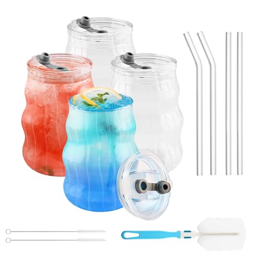 Zosenyer 4 Stück Trinkgläser mit Deckel und Strohhalm, 450ml Cocktailgläser Set mit Tassenbürste und Trinkbürste, Matcha Gläser Eignet Sich für die Herstellung von Ice Cream, Eiskaffee, Latte Zosenyer 4 Stück Trinkgläser mit Deckel und Strohhalm, 450ml Cocktailgläser Set mit Tassenbürste und Trinkbürste, Matcha Gläser Eignet Sich für die Herstellung von Ice Cream, Eiskaffee, Latte von Zosenyer