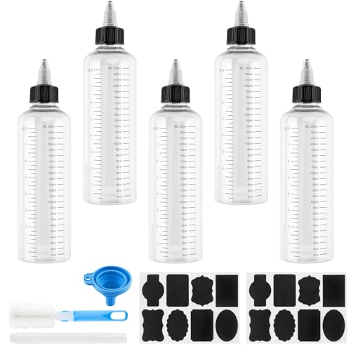 Zosenyer 5 Stück Quetschflasche Squeeze Flasche 230ml Messflaschen Transparente Ausquetschflaschen mit Skala, Schwarzschraubdeckel, Trichter & Bürste für Küchenöl, Kosmetik, Reise, DIY Künstlerbedarf Zosenyer 5 Stück Quetschflasche Squeeze Flasche 230ml Messflaschen Transparente Ausquetschflaschen mit Skala, Schwarzschraubdeckel, Trichter & Bürste für Küchenöl, Kosmetik, Reise, DIY Künstlerbedarf von Zosenyer