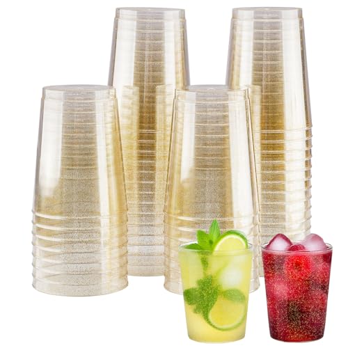 Zosenyer 50 Stück Plastikbecher, 300ml Partybecher mit Goldglitter, PVC Becher, Wiederverwendbarer PVC Transparent Becher, Transparent Partybecher für Weihnachten, Geburtstag, Hochzeit Zosenyer 50 Stück Plastikbecher, 300ml Partybecher mit Goldglitter, PVC Becher, Wiederverwendbarer PVC Transparent Becher, Transparent Partybecher für Weihnachten, Geburtstag, Hochzeit von Zosenyer
