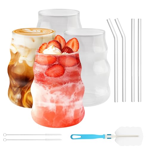 Zosenyer Gerippte Trinkgläser Bubble Gläs 10er Set Trinkglas 530ml Wave Kaffeegläser WasserGläser Longdrinkgläser Cocktailgläser Getränkegläser Universalgläser Wassergläser aus Robustem Glas von Zosenyer